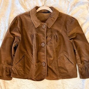 Sonoma Brown Corduroy Ruffle Sleeve Jacket | Button Front | Size M
